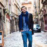Men walking in the street in modern urban Denim